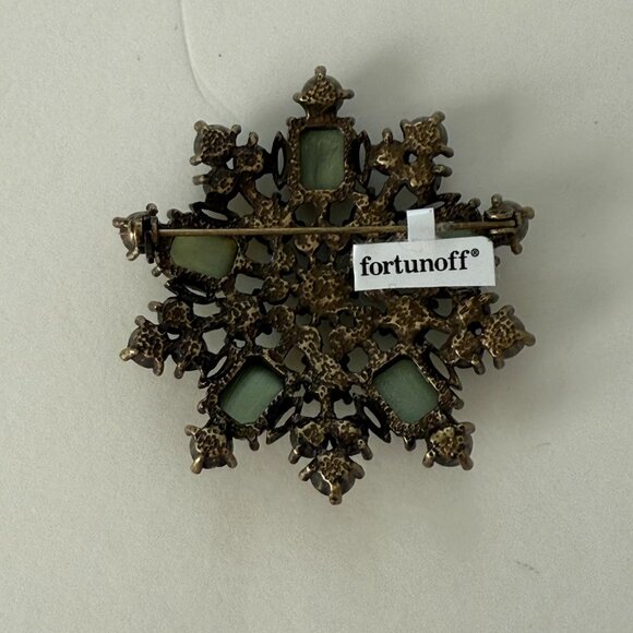 Vintage Fortunoff Rhinestone Brooch With Green & Amber Stones - Picture 3 of 3